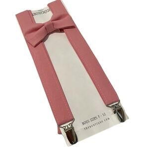 new The Boytique pink adjustable suspenders with bow tie boy size 7-12 A1 6040